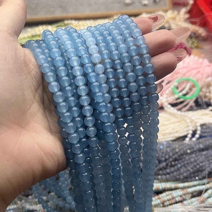 玛瑙/玉髓珠宝半成品未镶嵌一条6mm左右海蓝宝