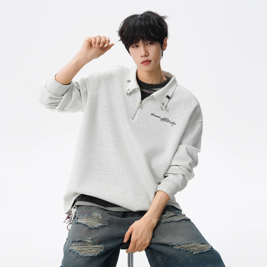 美式重磅半拉链卫衣男款2025春秋季新款潮牌青少年外套套头衫上衣