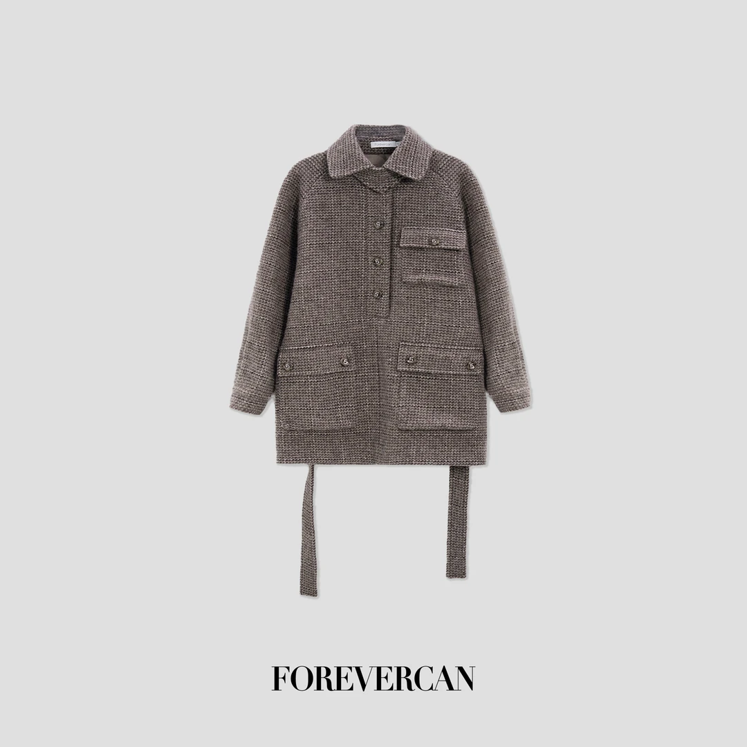 FOREVERCAN“华尔街”小香粗花呢立领外套连衣裙(不带胸针)SD22308