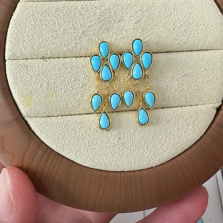 罗***汉绿松石银S925镶嵌耳钉