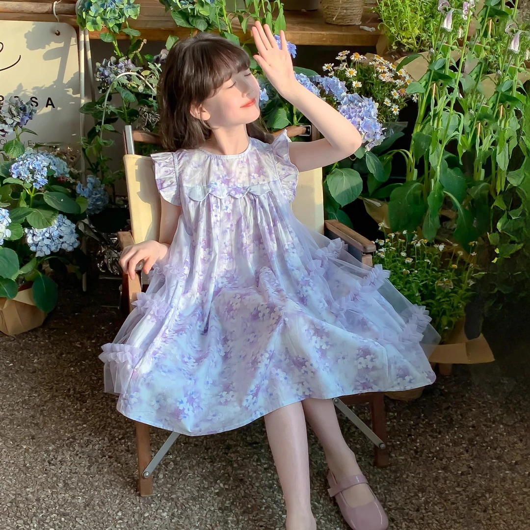 女童连衣裙2025新款夏洋气小女孩甜美碎花裙夏季纱裙子儿童公主裙