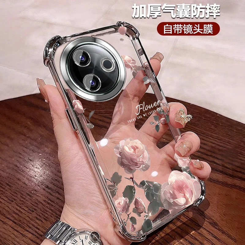 轻奢玫瑰花适用vivoy300i手机壳女款防摔气囊Y300I小众全包镜头膜