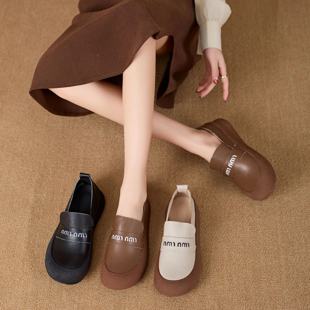 2025春季新款头层牛皮单鞋休闲春秋百搭软底复古【2025003】