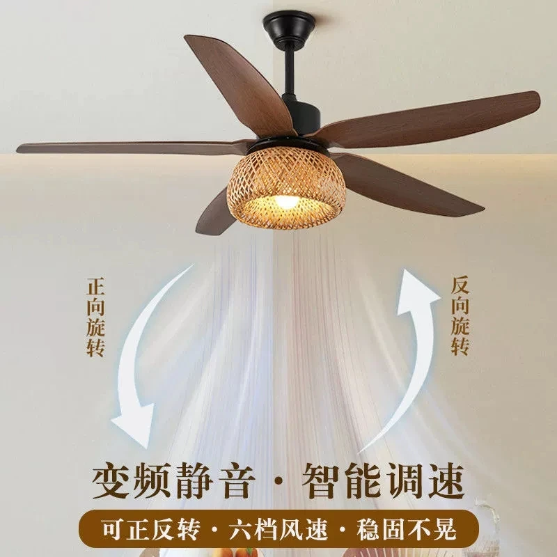 复古餐厅风扇灯中古茶室农庄商用火锅店吊扇灯东南亚民宿藤编吊灯