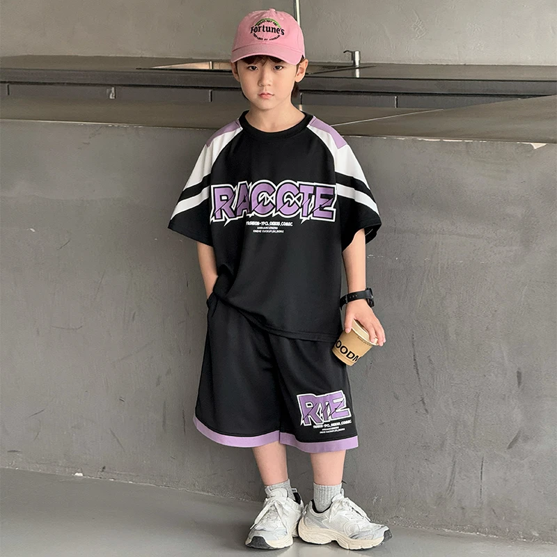 【2025夏款上新】男童夏季套装儿童运动短袖两件套男孩潮酷休闲夏装