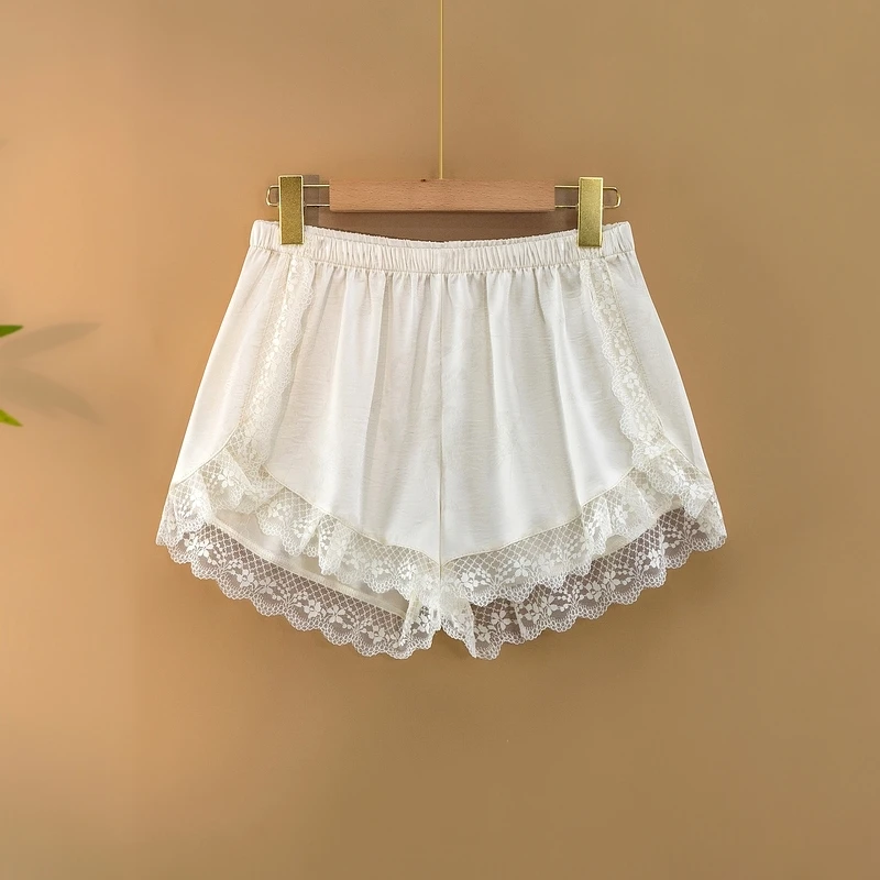 【白芸】夏季2025新款新中式休闲短裤女装宽松直筒蕾丝提花夏季裤子
