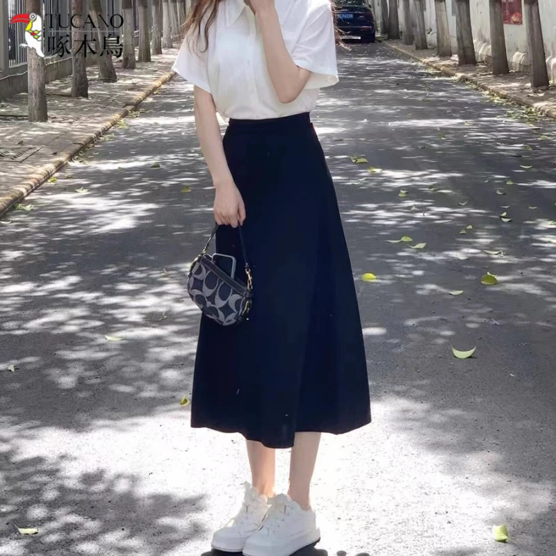 TUCANO/啄木鳥伞裙面试正装半身裙长款垂坠大摆裙夏显瘦遮肉a字裙