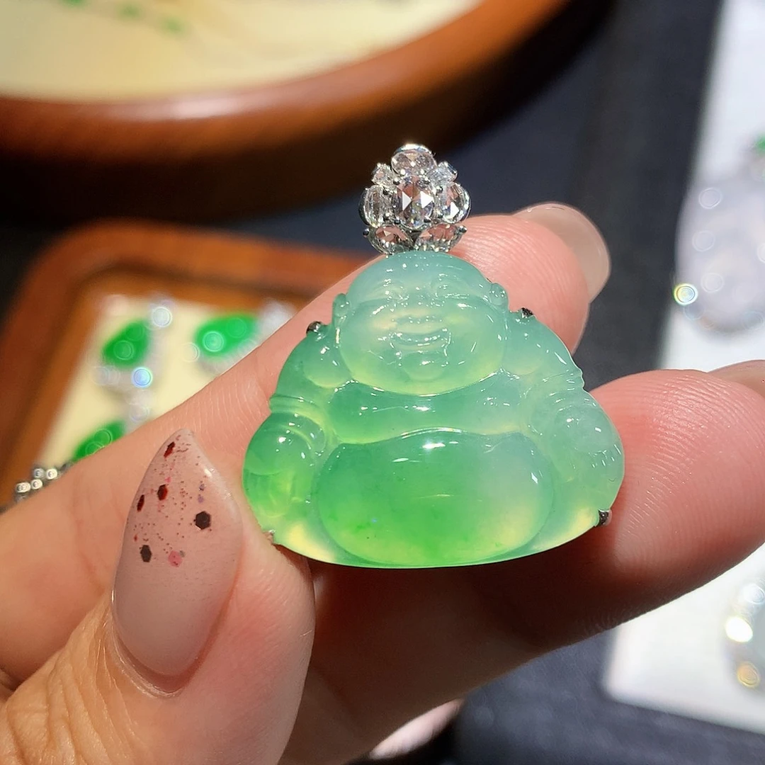 翡翠18K金镶嵌吊坠(不含链)