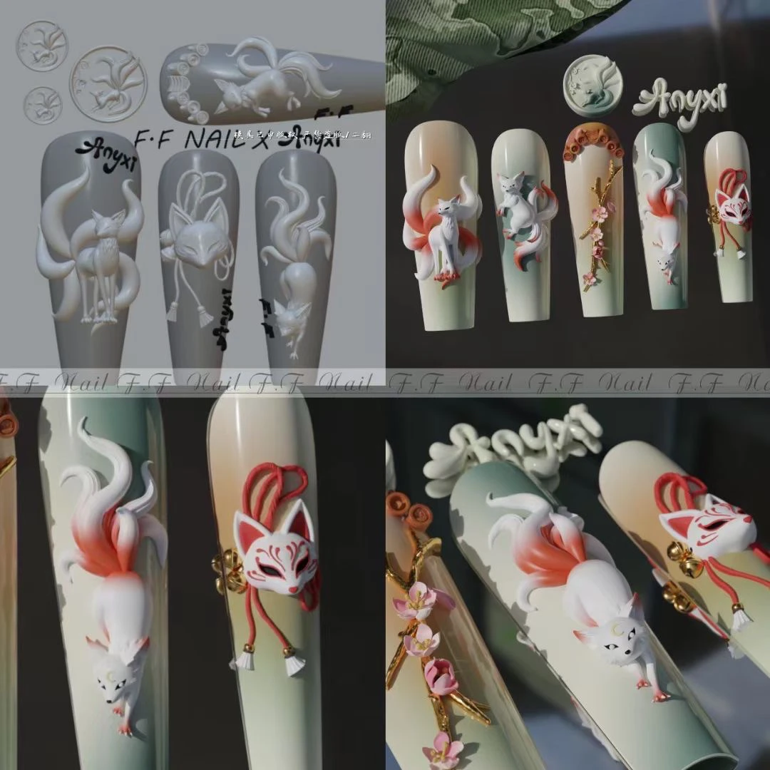【美甲模具】枫枫模具新款狐狸古典九色鹿国风九尾狐新中式美甲模具