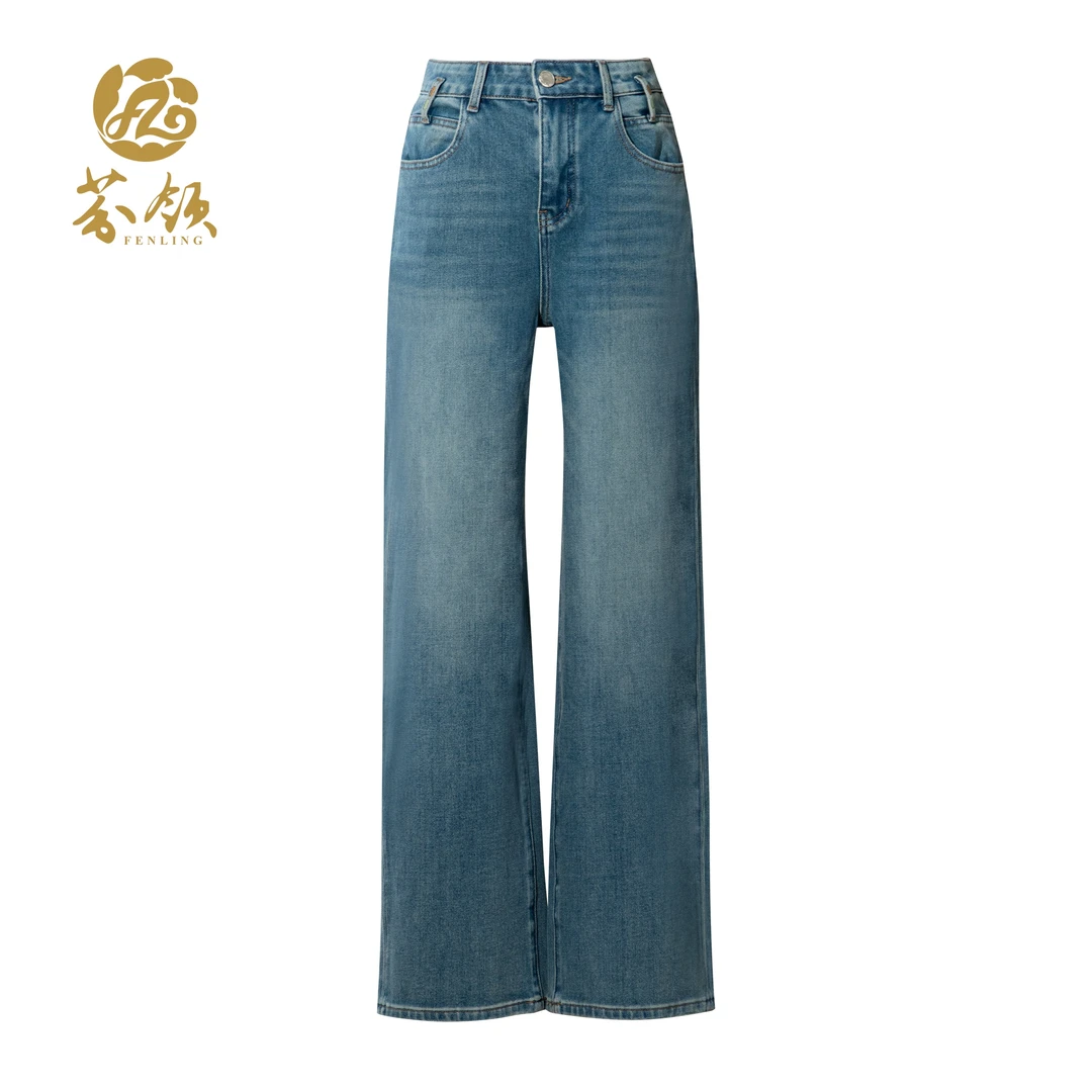 芬领-舒雅-2025春夏新品高腰莱赛尔直筒微阔牛仔裤CK472