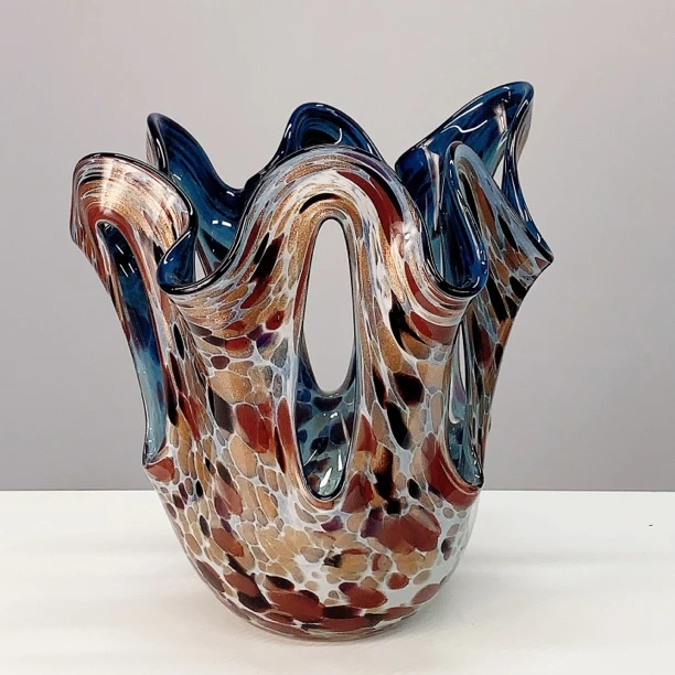 玻璃花瓶高级感洒金水纹插花器高颜值样板房客厅软装饰品摆件