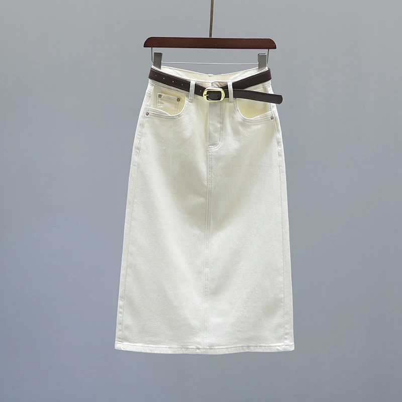 杏色高腰牛仔半身裙女夏季2025新款欧货中长款百搭休闲包臀A字裙