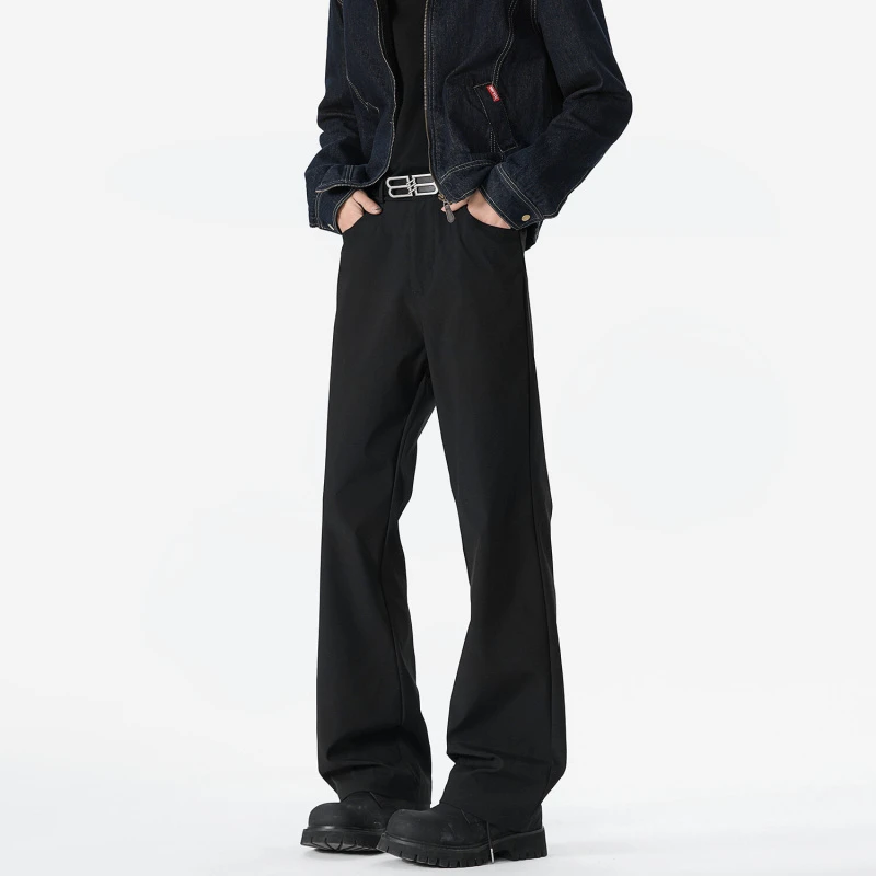 美式cleanfit微喇西裤男款春季潮牌复古纯色宽松拖地裤休闲西装裤