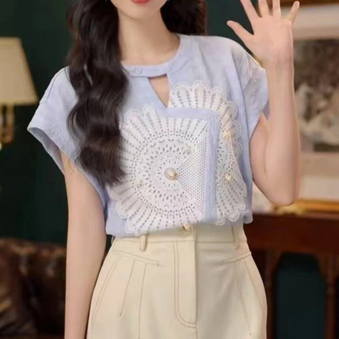 【椰奶薄脆】甜美衬衫休闲百搭短袖衬衫女夏季上衣YE0706416