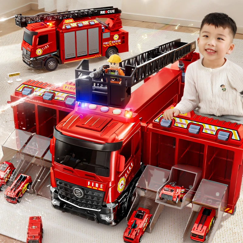 多功能变形警车消防车警车玩具男孩合金车轨道停车场益智生日礼物