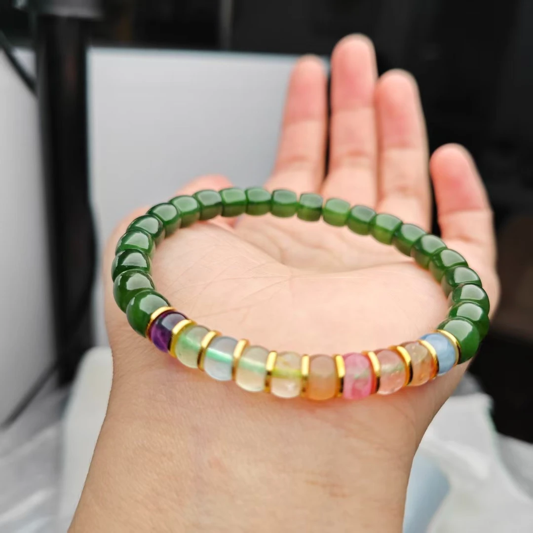 【彩虹】·鑫阳珠宝·和田玉碧玉无黑点时尚百搭单圈手串6*7