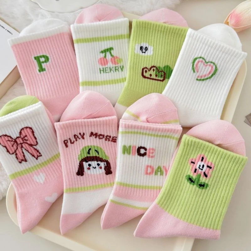 棉袜女童春秋中筒袜可爱类卡通粉色中大童秋冬初中生女孩柔软亲肤