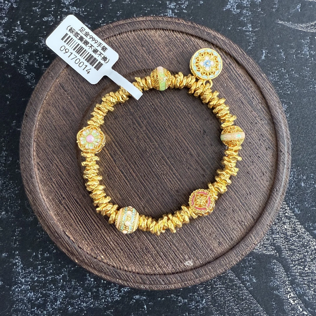 足金999珐琅彩盘缠花盘提溜手串   09170014
