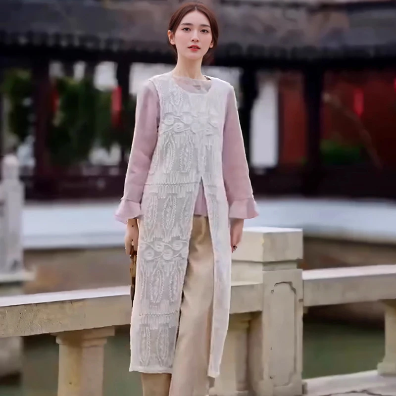 原创设计2025春季新款民族风中式时尚春秋装女套装马甲衬衣上衣