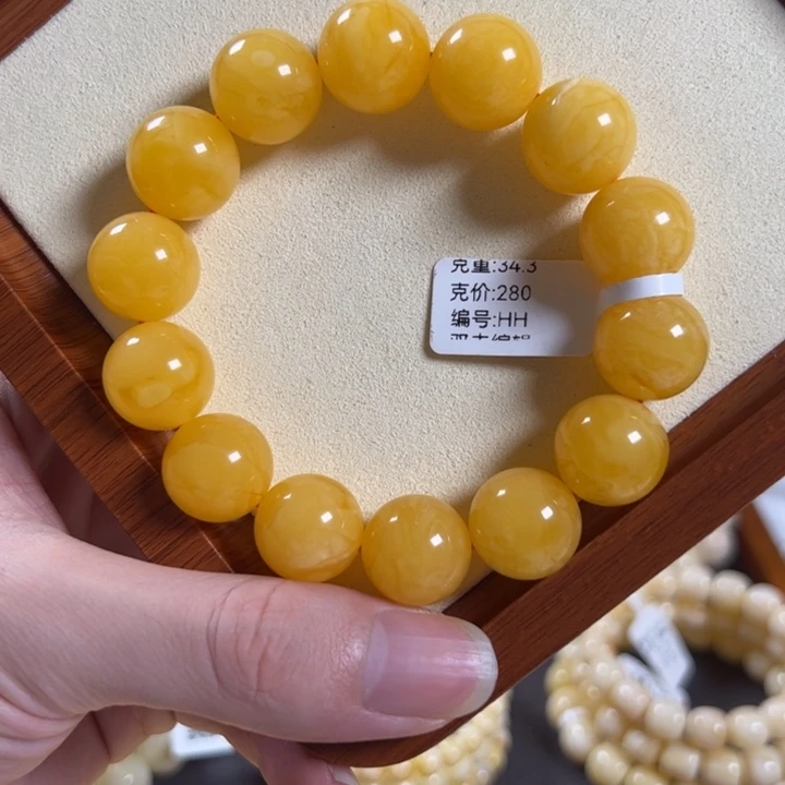 手链琥珀未镶嵌16mm焦皮同料鸡油红圆珠手串HH