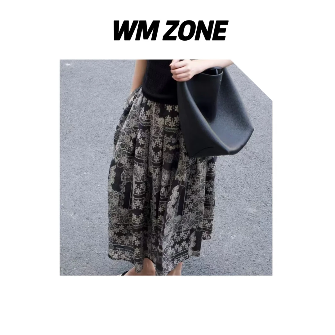 虎儿 3467 复古印花晕染高腰半身裙