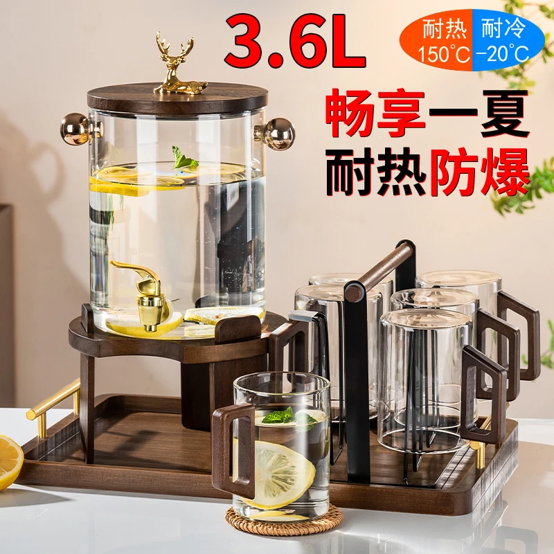 中式耐高温玻璃冷水壶家用商用透明果茶水杯简约风水龙头水具套装