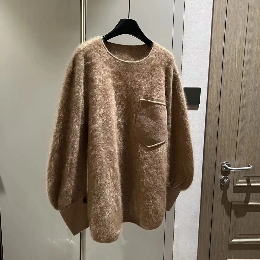 【大L】重磅外贸进口高奢重工设计师风拉绒羊绒长袖针织衫251044