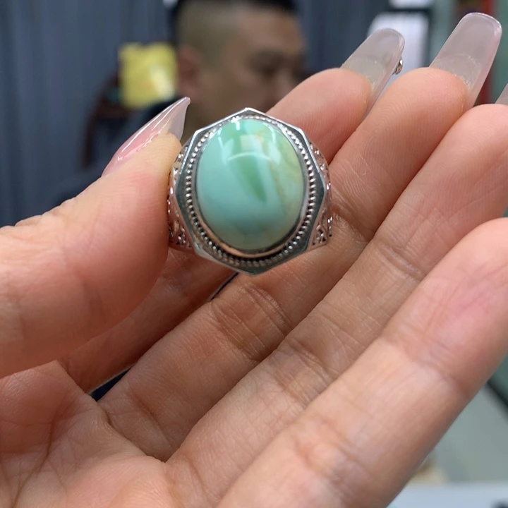 绿松石银S925镶嵌戒指