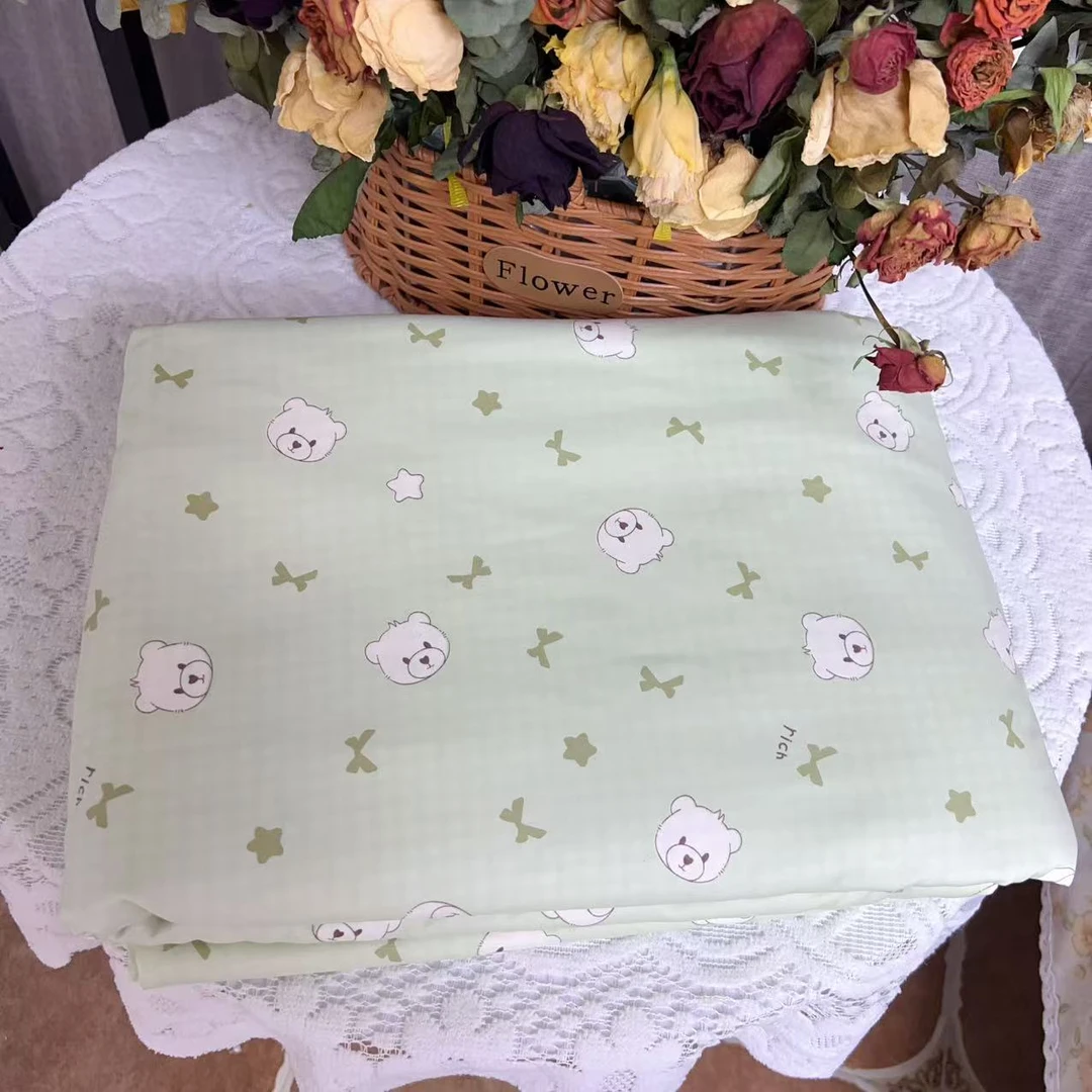 双人被套（卡通熊绿）超柔软精梳斜纹加密