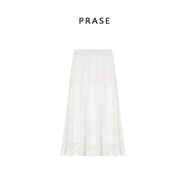 PRASE·噜【假日花絮】微胖轻奢设计款春时尚拼接蕾丝半身裙PR503C25