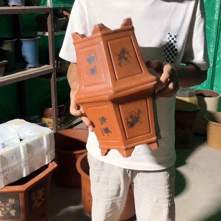 25红清雅六方花盆花盆