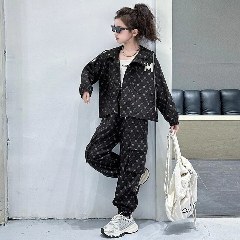 女童春秋款套装2025新款网红炸街运动两件套儿童秋装外套韩版休闲