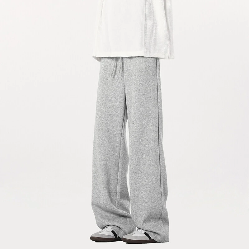 浅灰色休闲阔腿裤男款美式高街垂感运动裤子cleanfit男士弯刀卫裤
