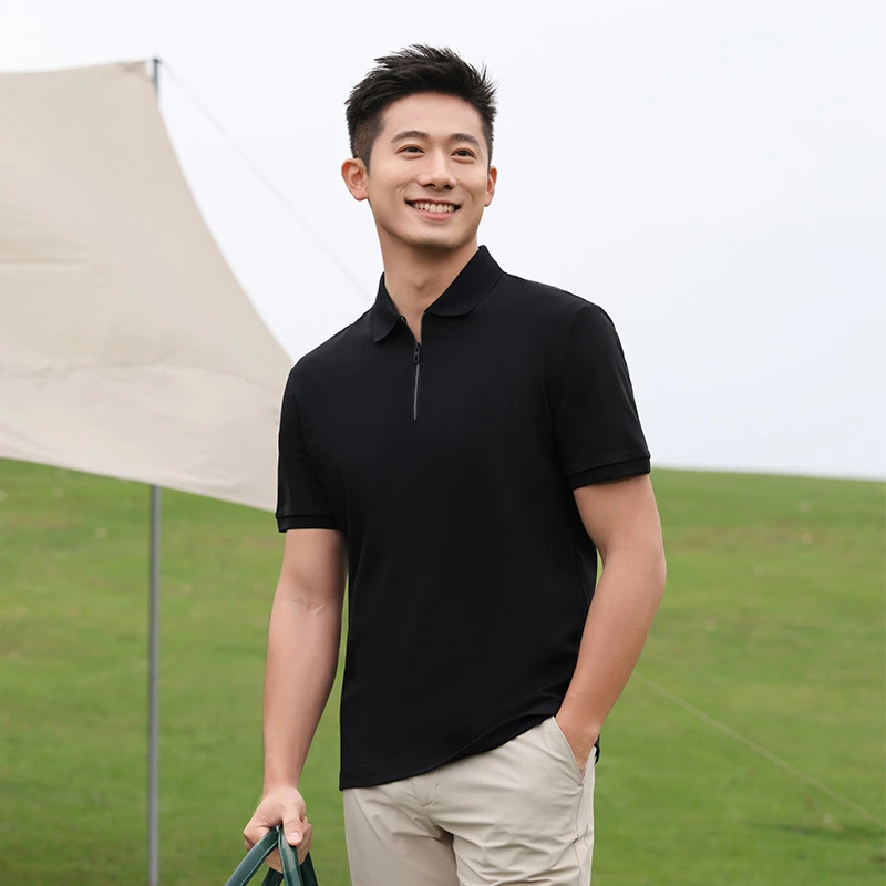 【Sorona凉感】男士商务POLO衫夏季翻领拉链休闲透气黑色短袖男T恤