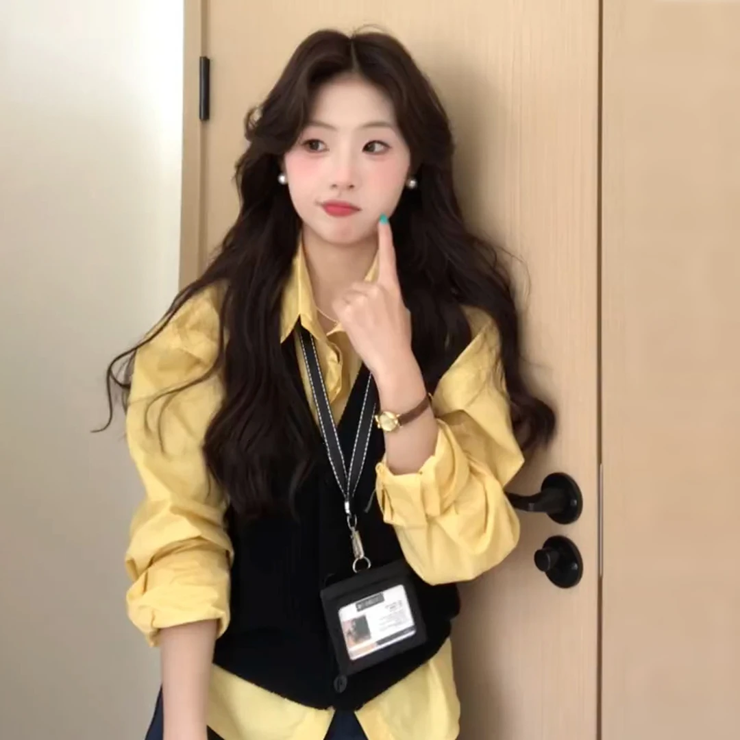 韩系叠穿撞色穿搭衬衫上衣外套女早秋2025新款法式小资巨好看衬衣