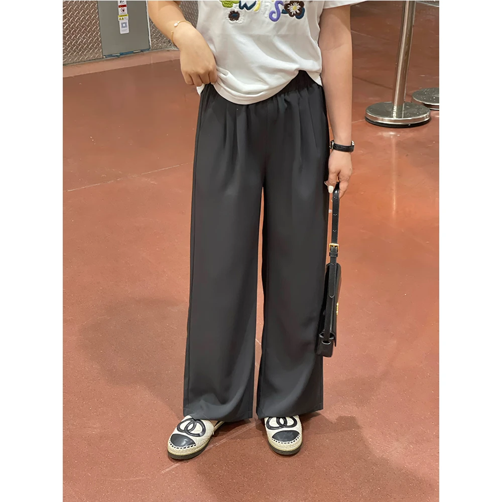 WenWen小个子2025夏新款松紧腰韩版显瘦百搭休闲直筒裤垂感3752