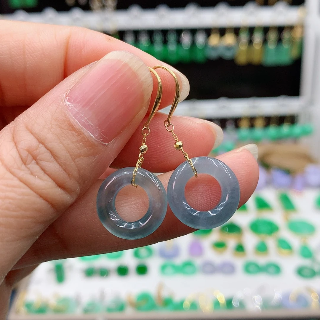 翡翠耳饰18K金镶嵌的