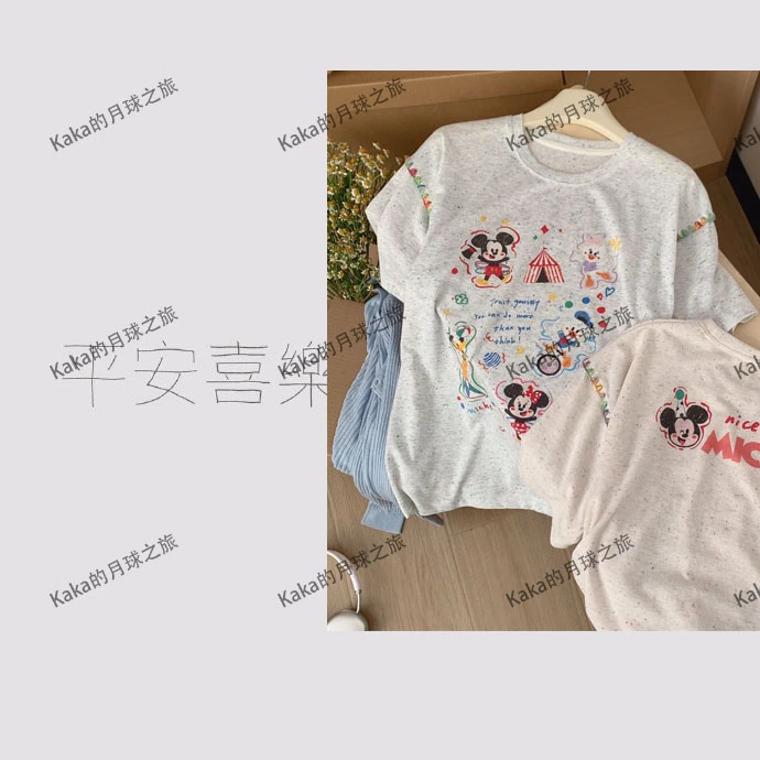 囍丸定制 -米奇贝壳绣白灰半袖短袖超减龄夏季韩版