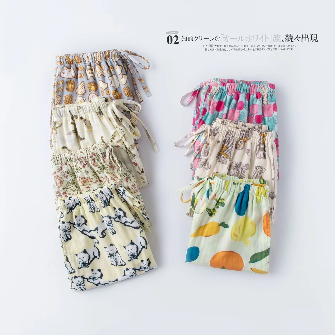 【夏季福利】双层纱纯棉布夏季外穿薄款宽松舒适短裤睡裤 07258