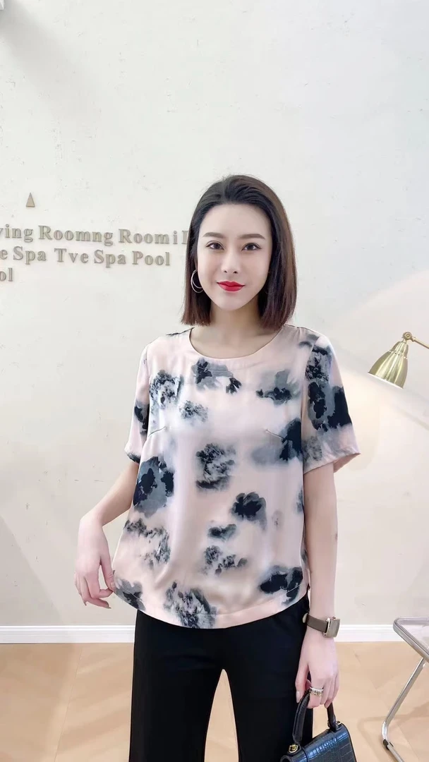短袖宽松型抗起球印花圆领T恤碎花大码时尚扎染显瘦休闲A208.209