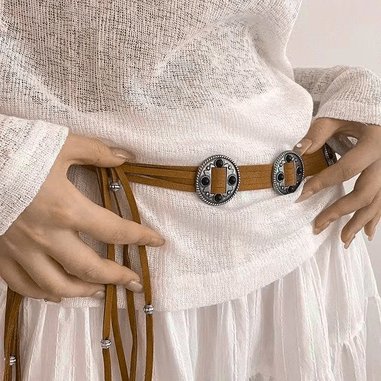 复古民族铜钱编织腰链装饰新款部落流苏腰带皮带西米亚牛仔裤配饰