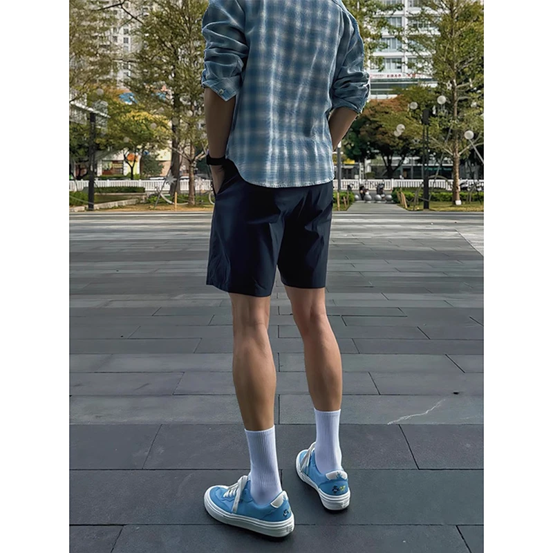 藏青色尼龙速干运动短裤男夏季美式跑步健身篮球裤子不过膝四分裤