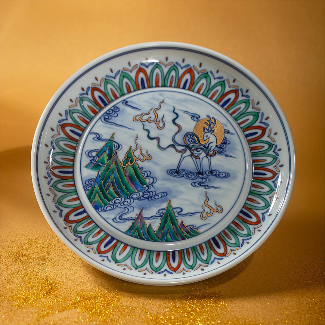 钟家窑柴窑纯手绘青花手工陶瓷缠枝九色鹿壶承