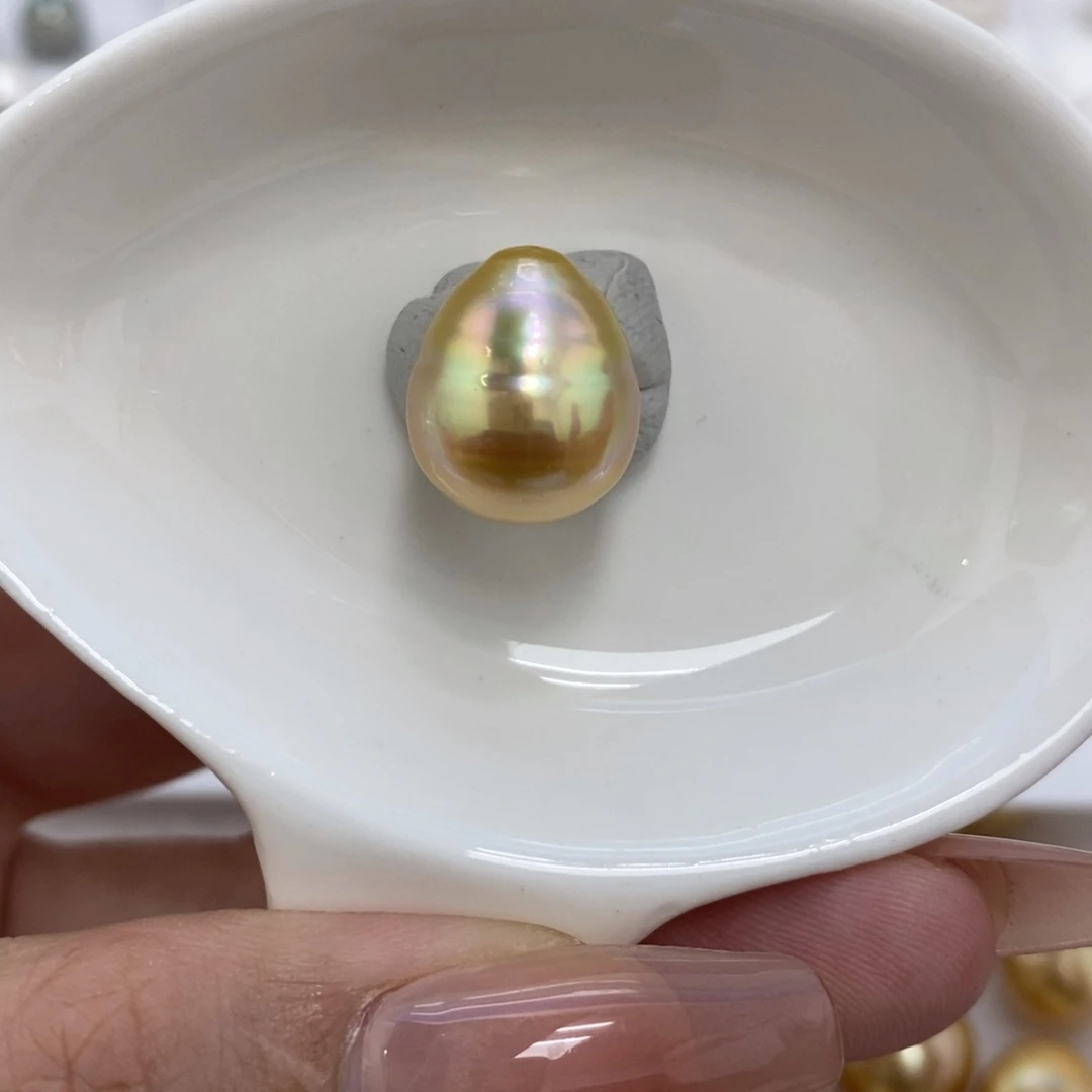 未镶嵌裸珠海水珍珠金珠彩虹光水滴12.8