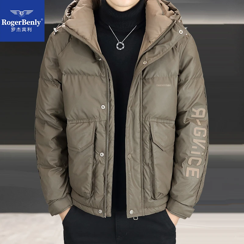 罗杰宾利连帽羽绒服男短款冬季2025潮牌加厚外套866675