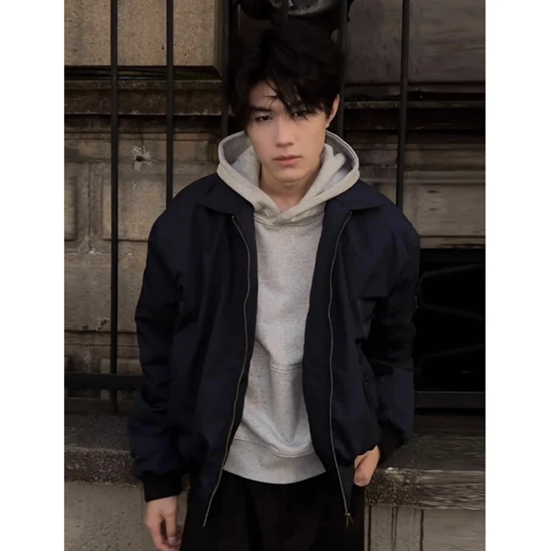 cleanfit藏青色飞行夹克男春季潮牌bomber短款外套广州新塘棒球服