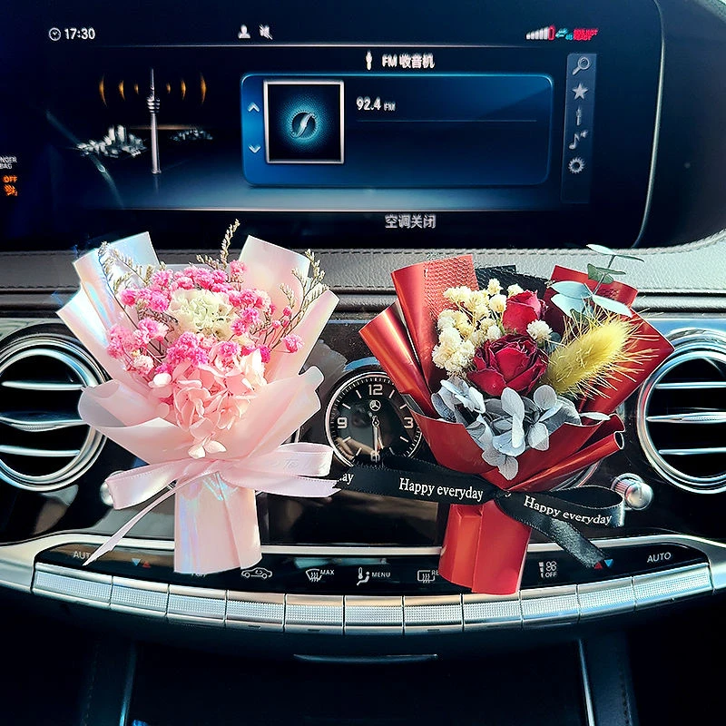 玫瑰永生花情人节送女友生日礼物车载香薰出风口汽车装饰摆件空调