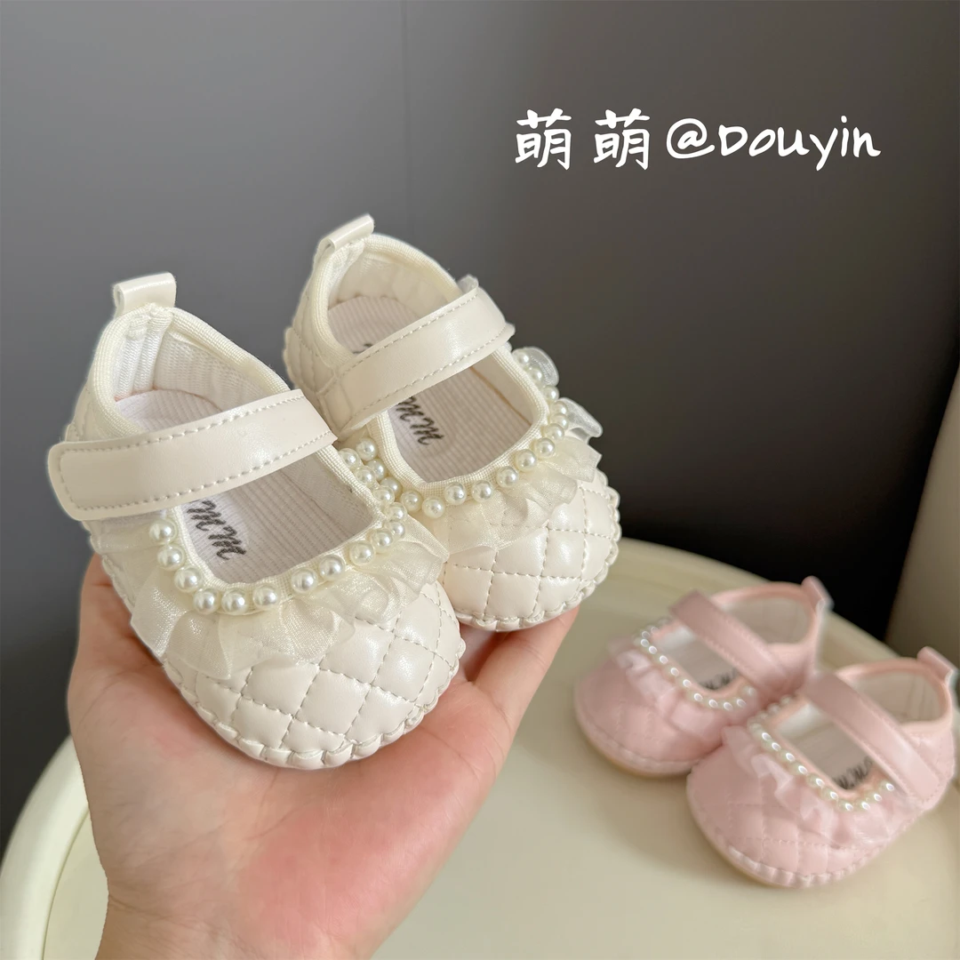 新款婴儿鞋子0-1岁女宝宝蕾丝花边公主鞋柔软舒适透气不掉学步鞋