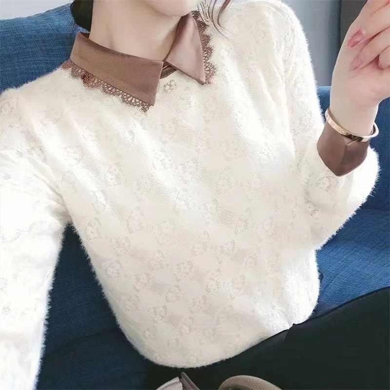 蕾丝打底衫女2025春夏新款韩版时尚修身上衣洋气百搭长袖减龄衬衫