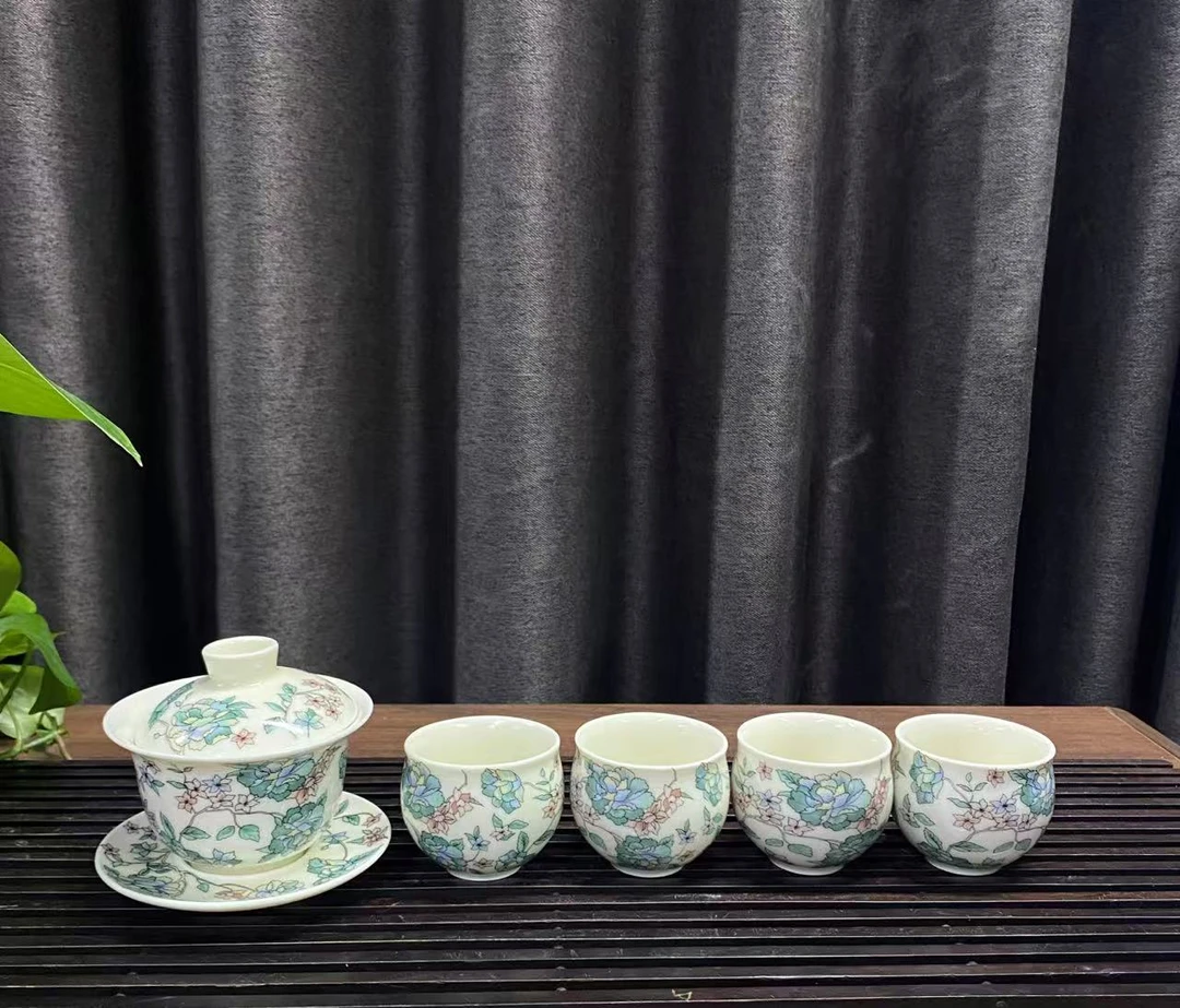 山茶花三才盖碗四杯-ZHZ296（众）